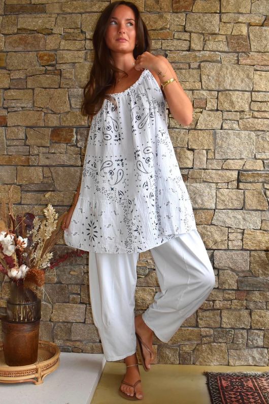 Ole Bubble Cotton Bandana Tunic Vest White